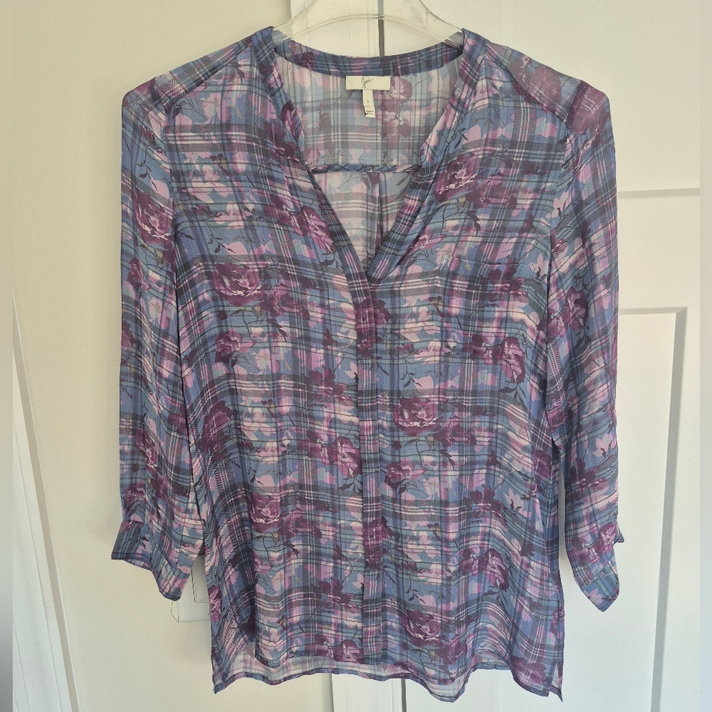 Joie Silk Blouse Brigid Clear Skies Semi Sheer Long Sleeve Size S - Picture 5 of 11